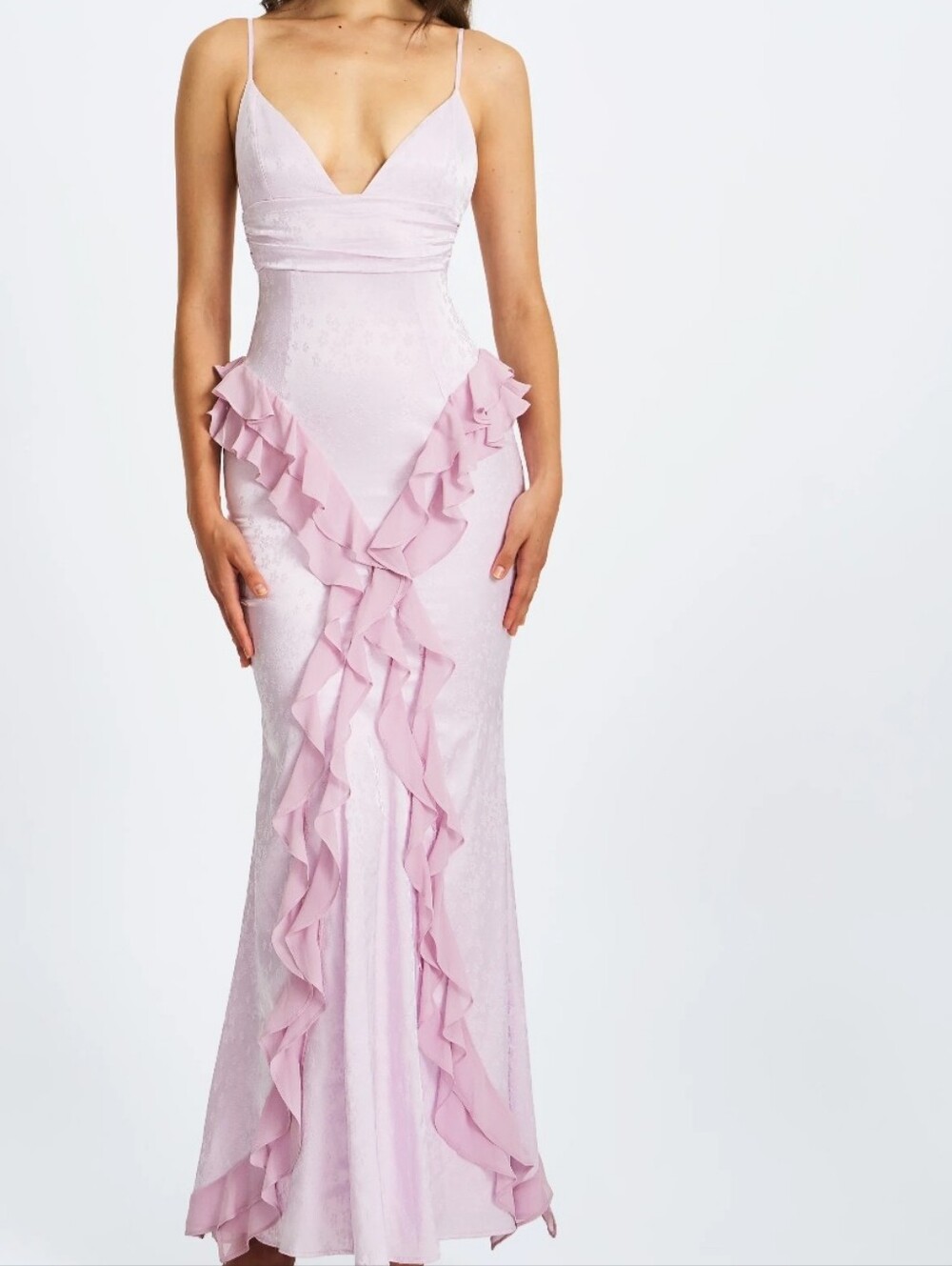 #827 MISS CIRCLE NEW YORK Paolina Jacquard Ruffle Mermaid Maxi Dress